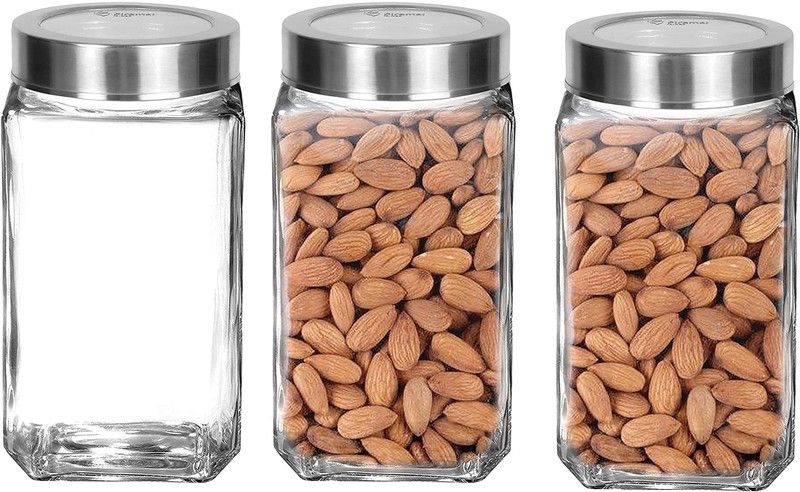Adhunyk Glass jars for kitchen storage air Tight Container 1kg set, Cube Jar - 1000 ml Glass Grocery Container  (Pack of 3, Clear)