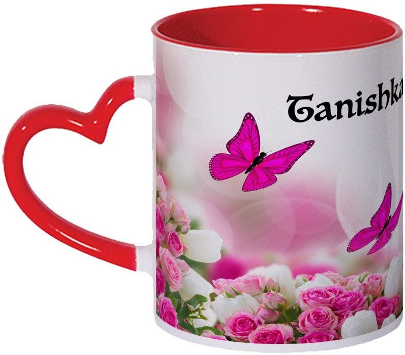 Wagwan Tanishka Name Gifts For Brother, Sister, Girlfriend, Boyfriend, Wife Beautiful Butterflies Printed MG20-1069 Ceramic Coffee Mug  (330 ml)