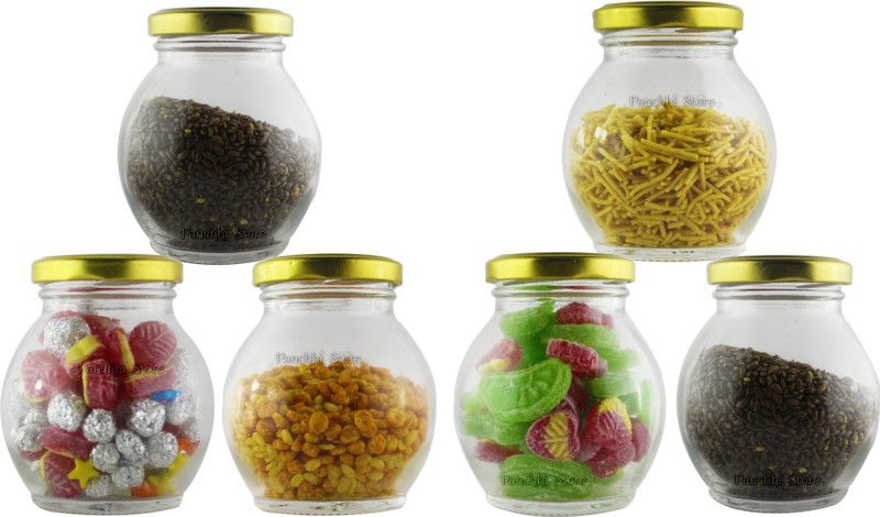 otak Glass Grocery Container - 200 ml  (Pack of 6, Clear)