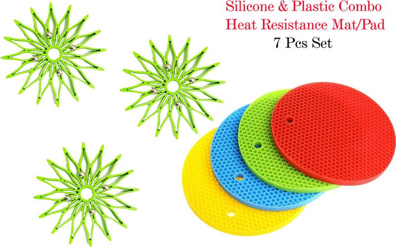 Smiling Cart Combo Heat Resistance Trivet/Coaster Mat 3 Plastic & 4 Silicone Mats (Set of 7) Silicone Trivet  (Pack of 7)