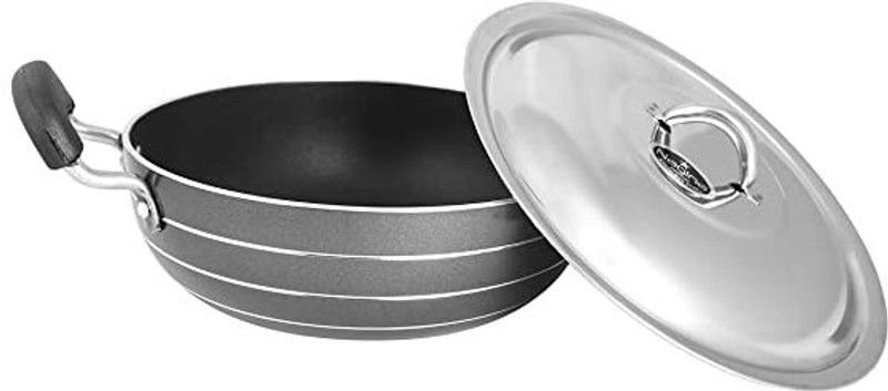 NAGINA COOKWARE Non Stick Aluminium KADHAI with Steel LID and SPACHULA - Kadhai 27 cm diameter with Lid 1.42 L capacity  (Aluminium, Non-stick, Induction Bottom)