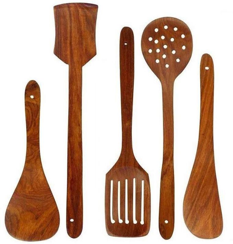 Phirkcraft Serving Spoons for Kitchen or Ladles Spoon Set (5 Pieces) Kitchen Tool Set  (Brown, Cooking Spoon)