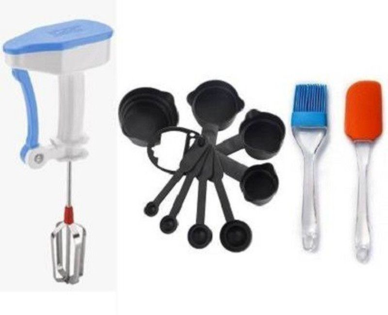 SeaRegal SR_COMBO hand blender with spatula silicone brush and measuring spoon cup Power free hand blender with spatula silicone oil brush and measuring spoon cup Multicolor Kitchen Tool Set  (Multicolor, Blender, Cooking Spoon, Brush, Spatula)