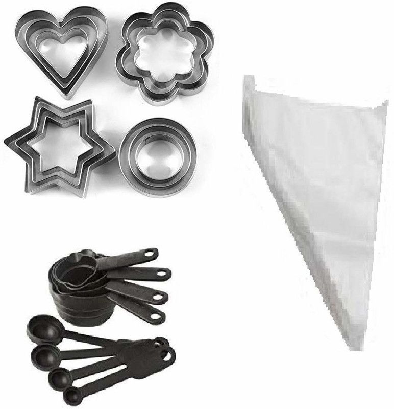 MOREL 12 PIECES COOKIE CUTTER SET | 4 DIFFERENT SHAPES, 3 SIZES, MEASUREMENT SPOON SET AND ICING PIPING BAGS Kitchen Tool Set  (Baking Tools)