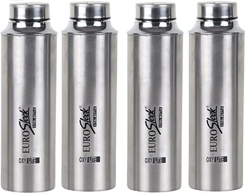 Mikha Oxylite Water Bottle Stainless Steel 1 Litre Single Layer pack of 4 1000 ml Bottle  (Pack of 4, Silver, Steel)