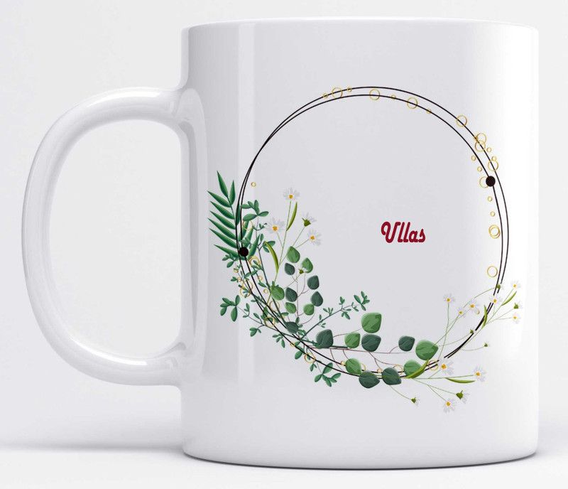 Ullas Name Double Ring Beautiful Leaves Design Ceramic Coffee Mug  (325 ml)