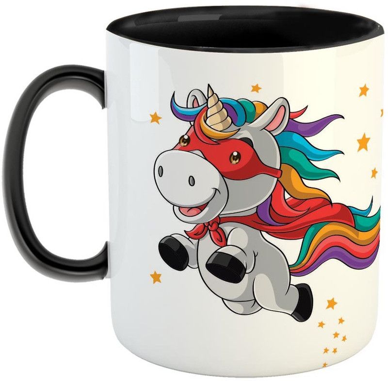 Furnish Fantasy Super Hero Flying Unicorn Ceramic Coffee - Best Birthday Gift for Daughter, Sister, Unicorn Lover - Color - Black (0752) Ceramic Coffee Mug  (350 ml)