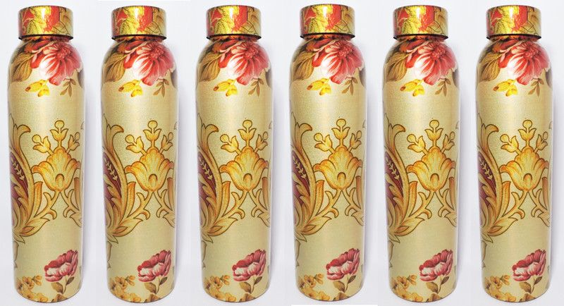 Tavixa Pure Copper Multi color Water Bottle 1 L |pack of 6| 1000 ml Bottle  (Pack of 6, Multicolor, Copper)