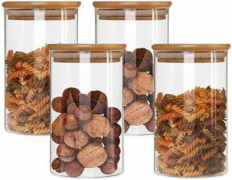 Tap2kaart Grocerycontainer borosilicate jar StorageJar spiceglassjar 4 pcs1050ml - 1050 Glass Grocery Container  (Pack of 4, Brown)