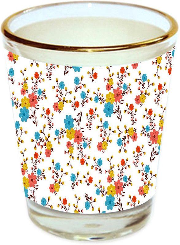 Sri Sai Shopping vodka shot glass multicolor floral design with golden rim for home and bar accessories 40ml (style-10063) Glass Shot Glass  (40 ml, Glass, Multicolor)