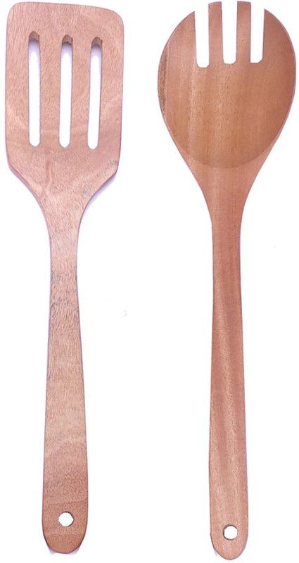 Kitchenex Mahogany Wooden Utensils Spatula/Slotted Spatula/Kata Khunti & Spork/Ladle Pack of 2 Best For Nonstick Brown Kitchen Tool Set  (Brown, Spatula, Ladle)