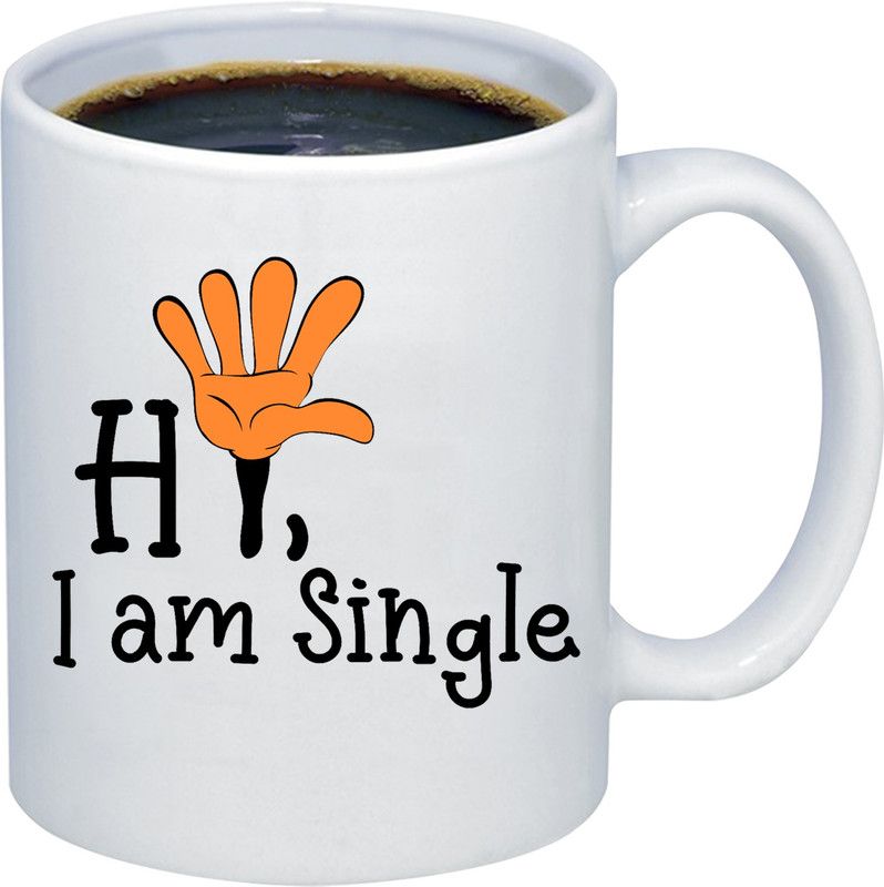 ADITI Designs Hi I am Single SINGLE Symbol Clipart Designer Ceramic Coffee Mug  (325 ml)