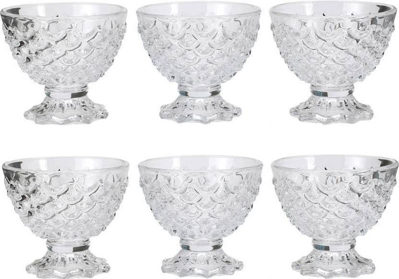 sawan shopping mart Designer CRYSTAL CUT Glass Dessert Ice Cream Bowl Set Set of 6 , 160 ml Glass Bowl Set (Clear,Pack of 6) Glass Dessert Bowl  (Clear, Pack of 6)