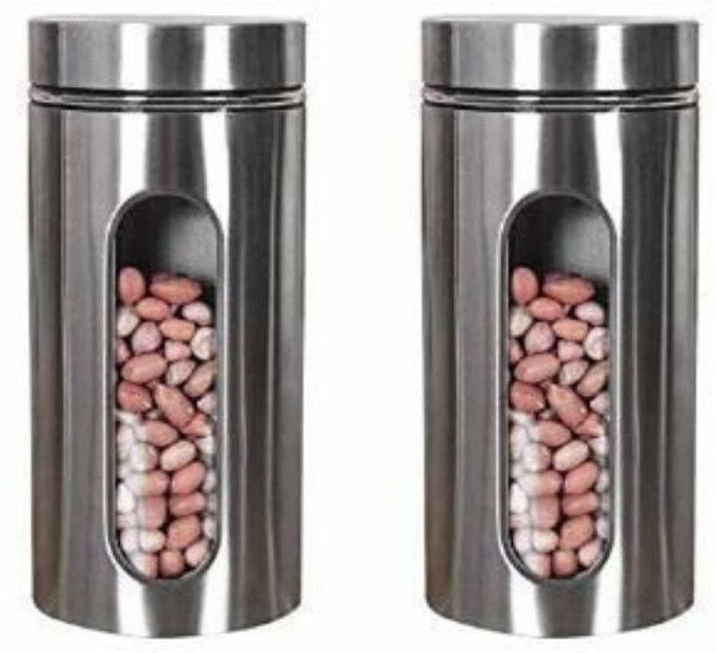 JAYAMBESALES Stainless Steel Canister With Transparant Glass Window-800 ml, Utility Container - 800 ml Steel, Glass Utility Container  (Silver)