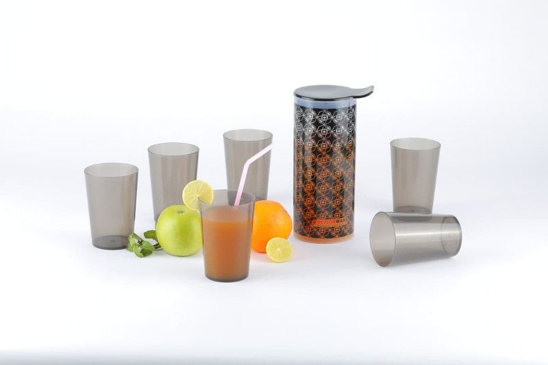 Centrifuge JUICY JUG (1 Ltr. ) WITH 6 GLASS Jug Glass Tray Set  (PLASTIC)