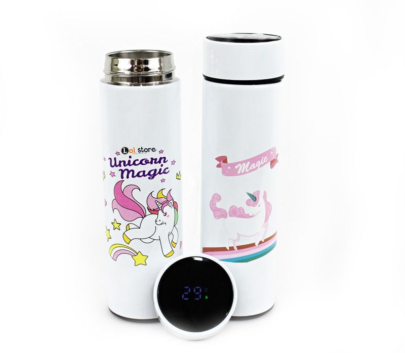 LOL store Unicorn Steel Thermos Flask LED Temperature Display, Insulated Hot & Cold Bottle 500 ml Flask  (Pack of 1, Multicolor, Steel)