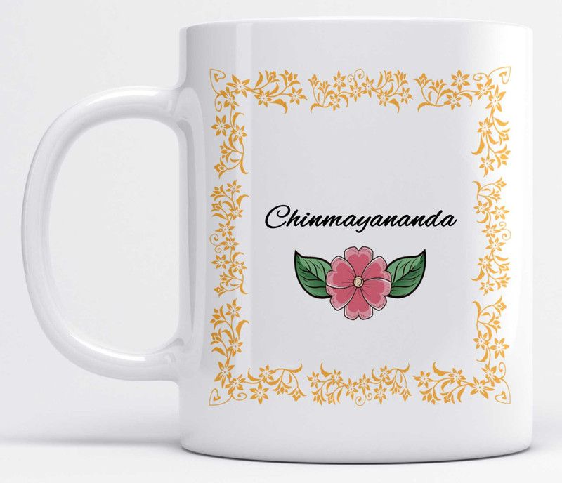 Name Chinmayananda Printed Orange Frame Design White Ceramic Coffee Mug  (350 ml)