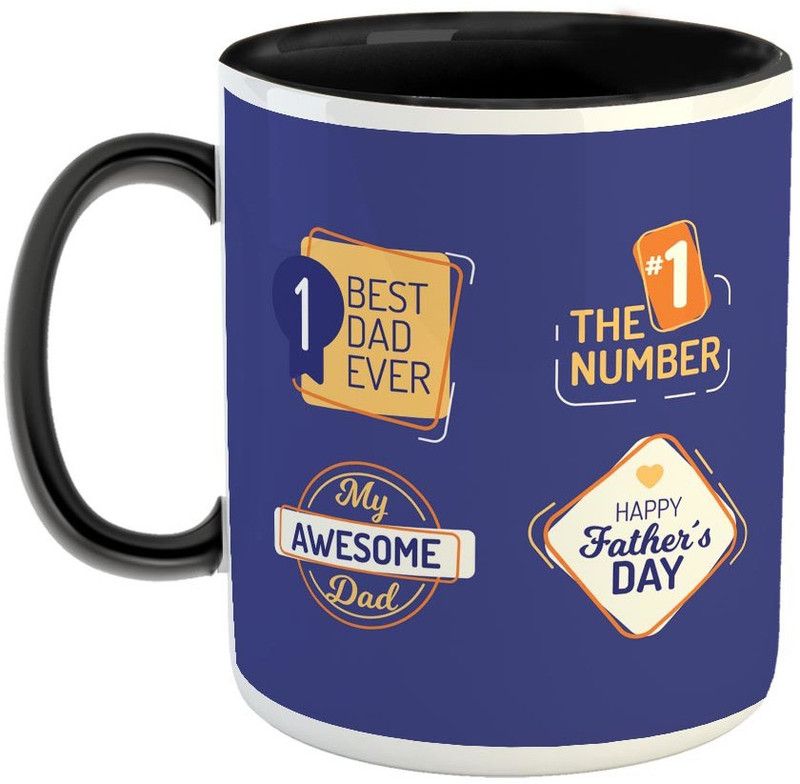 FABTODAY My Awesome Dad Coffee - Best Gift for Dad on Birthday/Father's Day - Color - Black Ceramic Coffee Mug  (350 ml)