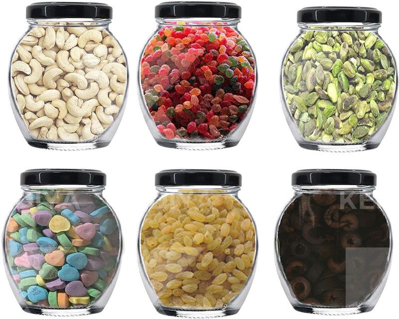 MOOZICO Glass Cookie Jar - 400  (Pack of 6, Clear)