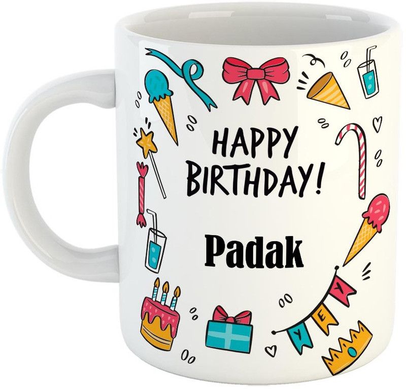 Furnish Fantasy Best Personalised Gift for Birthday, Color - White, Name - Padak Ceramic Coffee Mug  (350 ml)