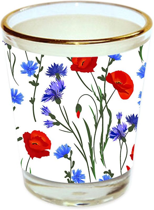 Sri Sai Shopping vodka shot glass multicolor floral design with golden rim for home and bar accessories 40ml (style-10284) Glass Shot Glass  (40 ml, Glass, Multicolor)