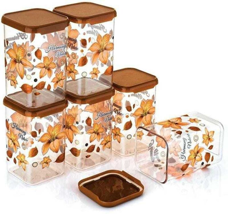 N M HANDWORK UNIQ PRINTED CONTAINERS (ORANGE) 1100ML - 1100 ml Plastic Grocery Container  (Pack of 6, Orange)
