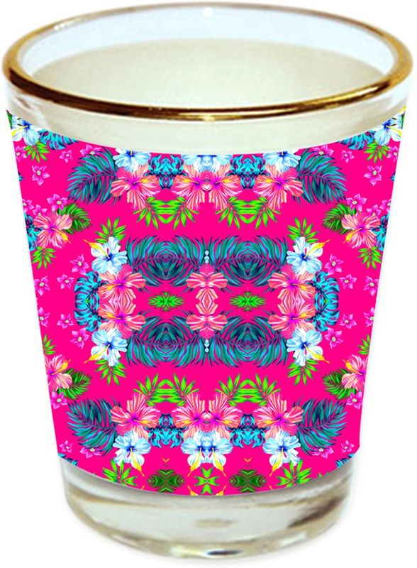 Sri Sai Shopping vodka shot glass multicolor floral design with golden rim for home and bar accessories 40ml (style-10556) Glass Shot Glass  (40 ml, Glass, Multicolor)