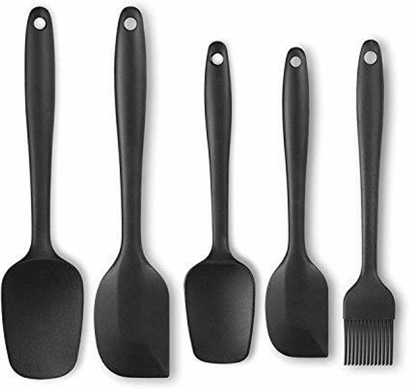 COELON spetula set of 5 black 5 Pieces Set Kitchen Tool Silicone Spoonula, Spatula And Basting Brush Heat Resistant And Non-Stick Cookware Cooking Utensil Set, Dishwasher Safe, Black Kitchen Tool Set Black Kitchen Tool Set  (Black, Spatula)