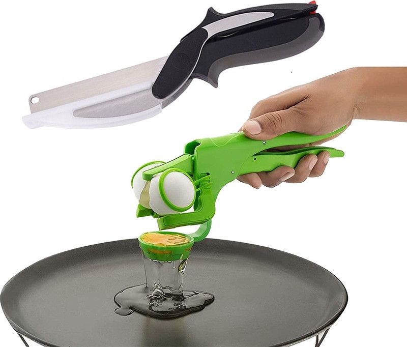 StupidCart Combo of 2 | Plastic Handheld Egg Breaker, Egg Cracker, Egg Opener | Cleaver Cutter | Kitchen Tool Set  (Green, Cutter, Slicer)