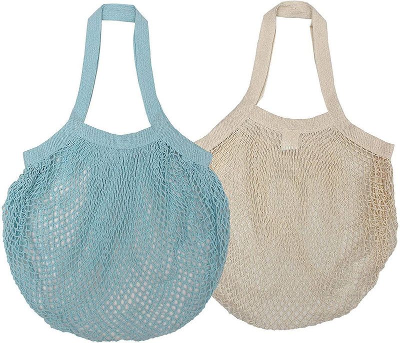 COTTON CANDY Pack of 2 Grocery Bags  (Beige, Blue)