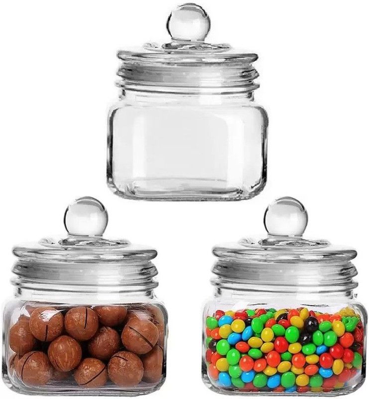 HALO NATION Glass Grocery Container - 500 ml  (Pack of 3, Clear)