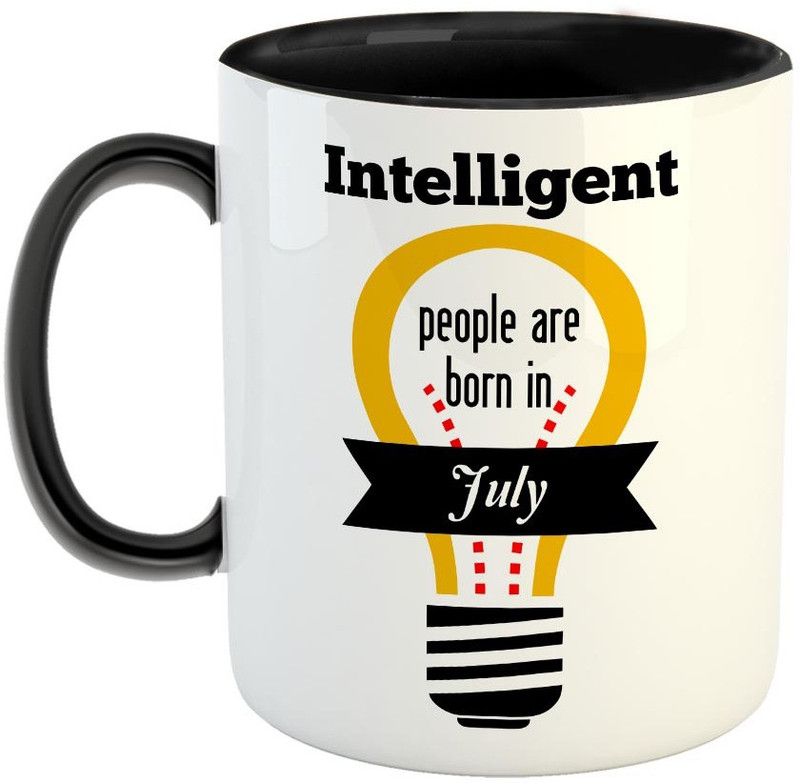 FABTODAY Intelligent people are born in July Coffee - Best Gift for Birthday - Color - Black Ceramic Coffee Mug  (350 ml)