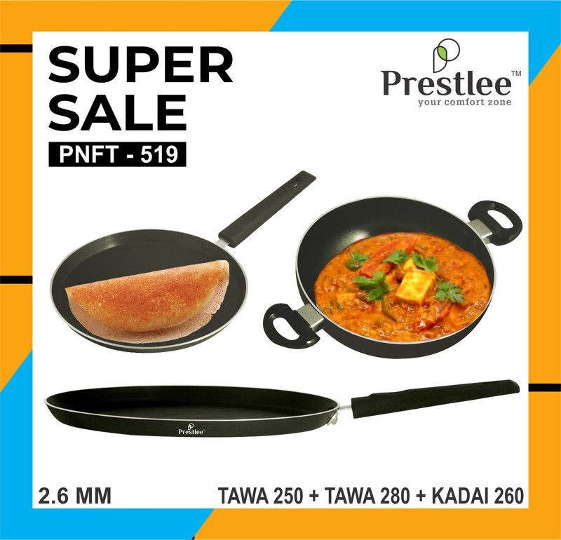 Sabari Prestlee PNFT519 NonStick Coated Cookware Set/Kadai Set/kadai combo offer/kadhai Tawa 26 cm diameter  (Aluminium, Non-stick)