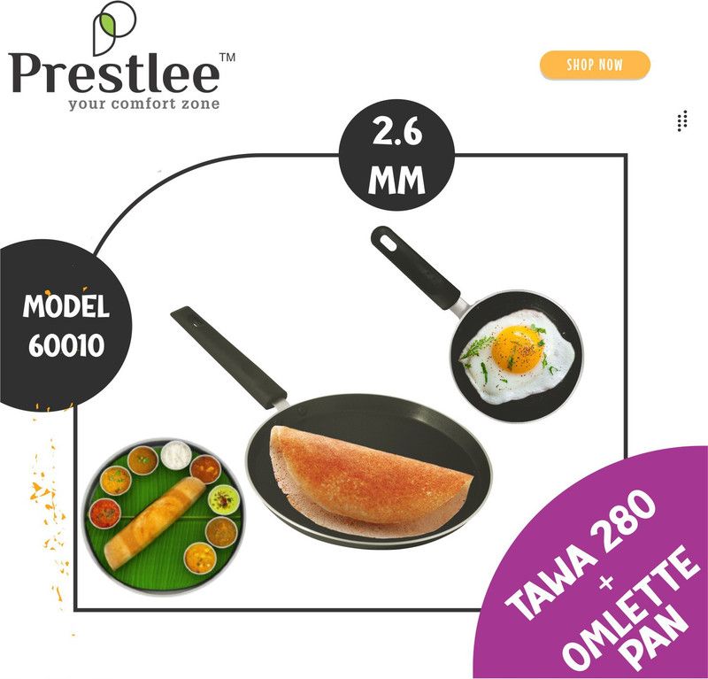 Sabari Prestlee PNFT-60010 Non-Stick Coated Cookware Set/Dosa Tawa Set of2/Fry Pan Tawa Tawa 28 cm diameter  (Aluminium, Non-stick)