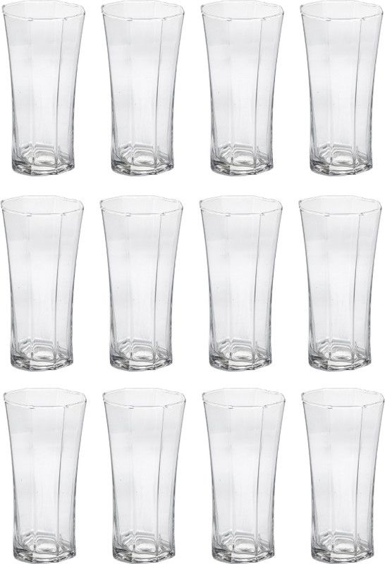 Somil (Pack of 12) Stylish Shape Self Designer Multipurpose 8 Piece Glass Set Of 12 Glass Set Water/Juice Glass  (280 ml, Glass, Clear)
