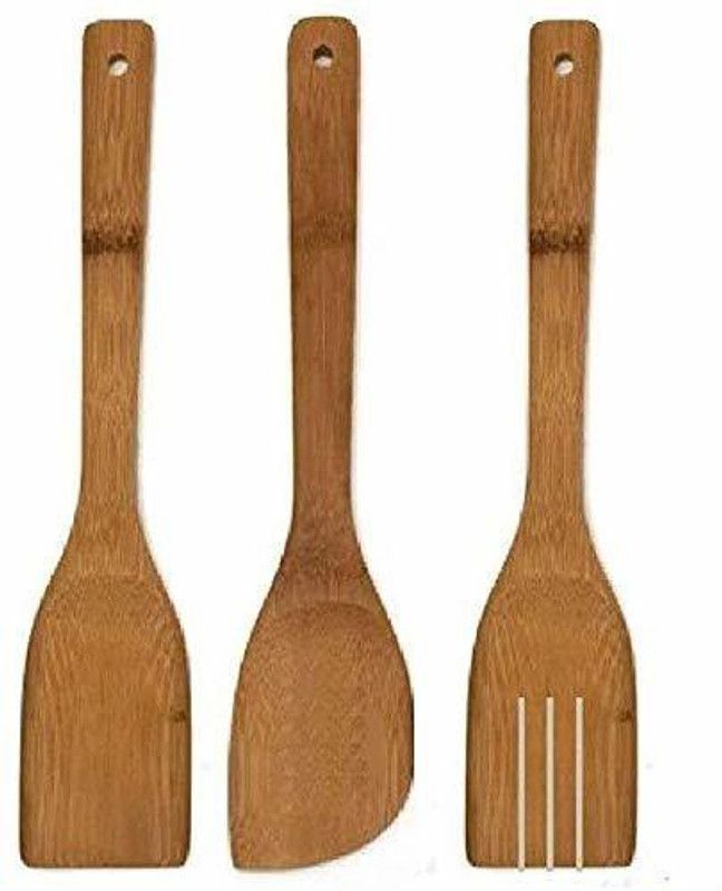 Yatri sons YS244 3 in 1 Non Toxic Bamboo Wooden Kitchen Tool Mixing Spoon, Slotted Spoon and Rice Paddle Kitchen Tool Set  (Cooking Spoon, Spatula)