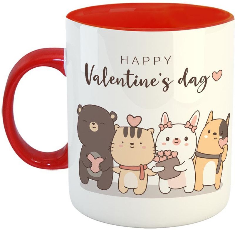 Furnish Fantasy Happy Valentines Day Ceramic Coffee - Best Gift for Husband, Boyfriend, Girlfriend, Wife, Valentines Day Gift - Color - Red (1111) Ceramic Coffee Mug  (350 ml)