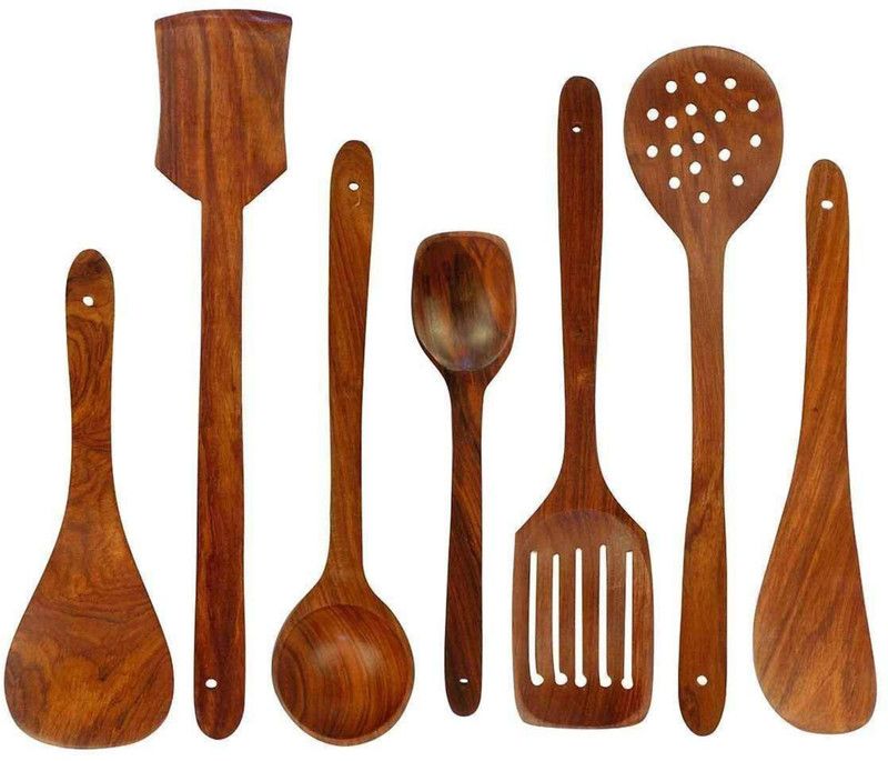 Wooden spoon Wooden cooking spoon Kitchen Tool Set  (Brown)