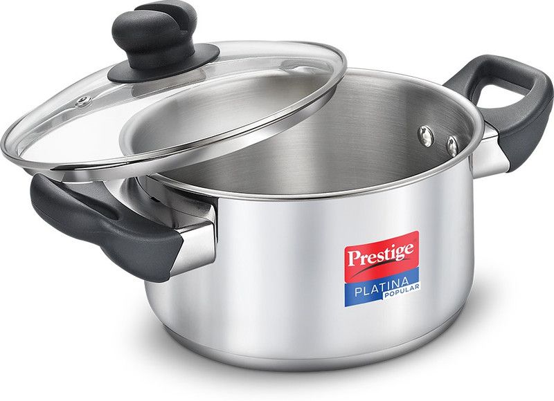 Prestige Platina Popular Casserole Pot 24 cm diameter 5.5 L capacity with Lid  (Stainless Steel, Induction Bottom)