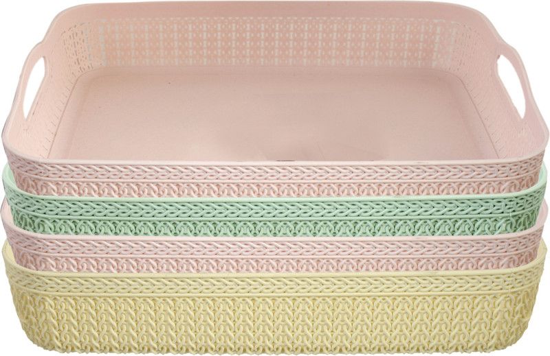 KUBER INDUSTRIES Plastic Q-4 Unbreakable 4 Pieces Plastic Multipurpose Large Size Flexible Storage Baskets/Fruit Vegetable Bathroom Stationary Home Basket with Handles,Multi Storage Basket  (Pack of 4)
