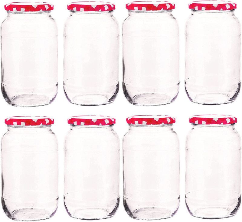 JAJOD Glass Grocery Container - 1000 ml  (Pack of 8, Clear)