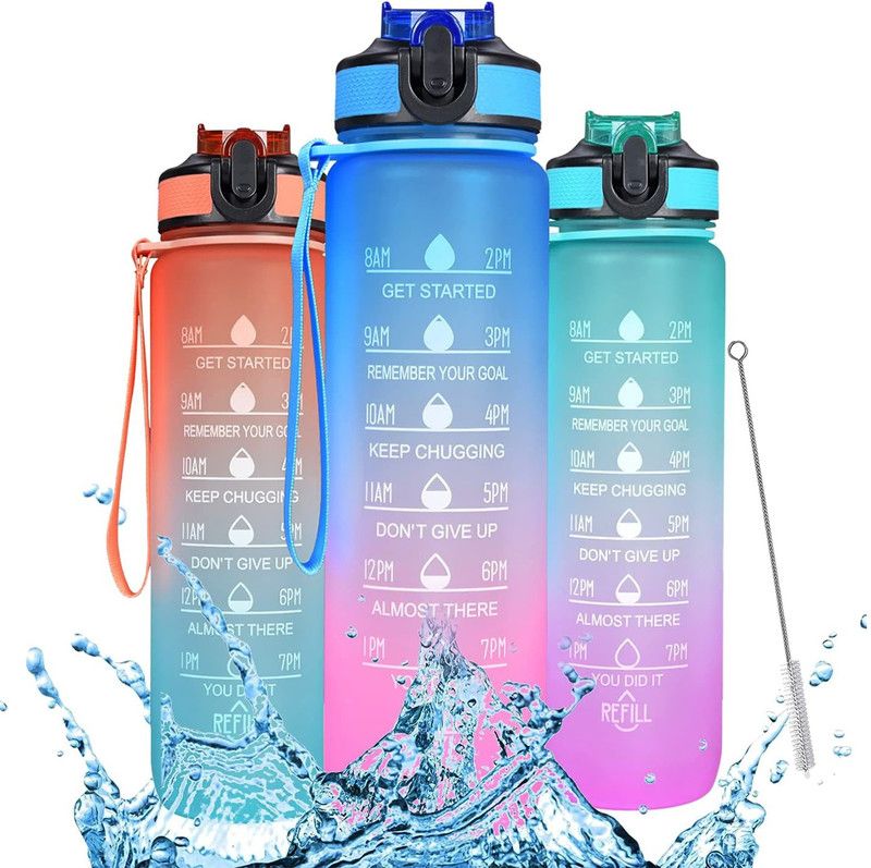 WILLA Water bottle with straw & strap 1 1000 ml Bottle  (Pack of 1, Multicolor, Plastic)