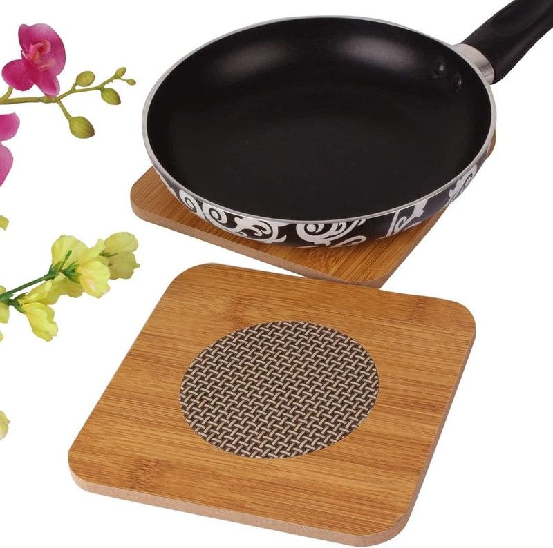 NEWMRIFASHION SQUARE WOODEN SQUARE SHAPED POT MAT HOLDER Pot 16 cm diameter 1 L capacity with Lid  (Wooden)