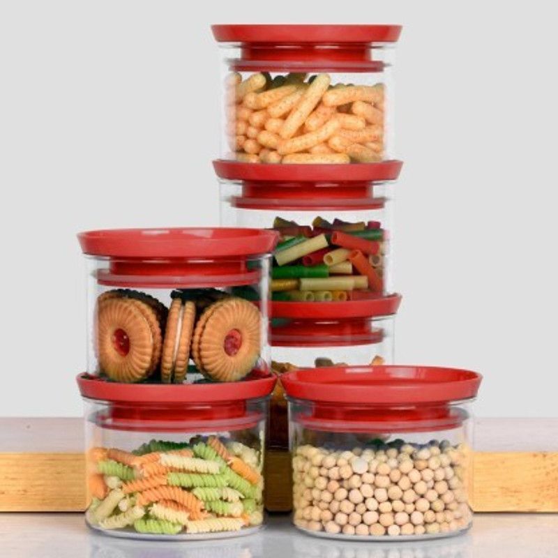 enerex - 500 ml Plastic Grocery Container  (Pack of 6, Red)