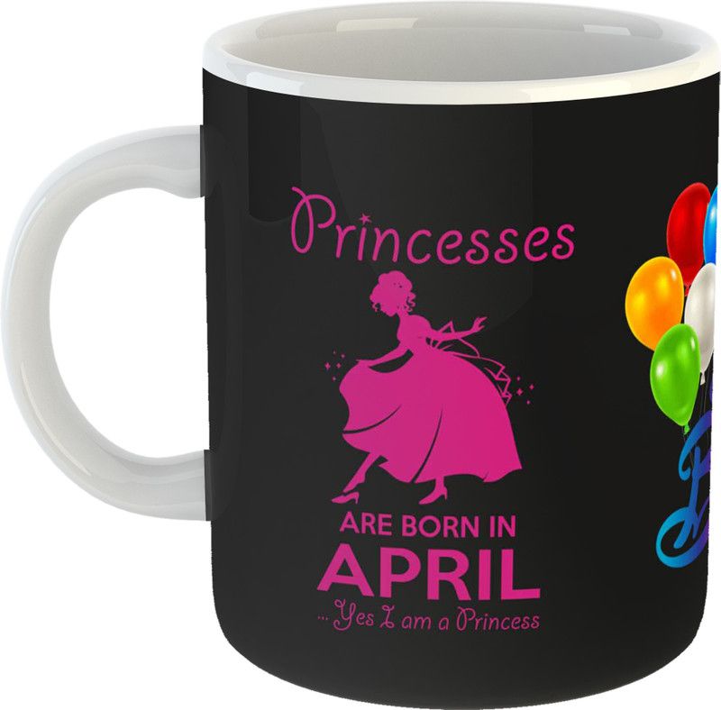 Teebuddy Smart Princess are Born in April Happy Birthday Coffee Glossy Finish vibrant Print 350 ml Capacity Ceramic Coffee Mug  (330 ml)