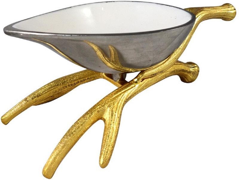 Extreme Karigari Ceramic Serving Bowl Metal Aluminium Nickel Dryfruit Pearl Finish Server Dish Platter  (Pack of 1, Multicolor)