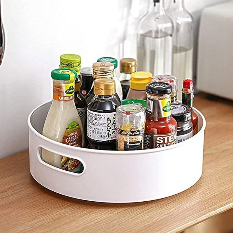 Strike 360° Rotating Kitchen Accessories Organizer Tray Lazy Susan Rack Multi-Purpose Kitchen Storage Revolving Tray Cosmetic Organiser Rotating Tray Lazy Susan for Kitchen Cabinet Spice Rack (White) Tray  (Tray)