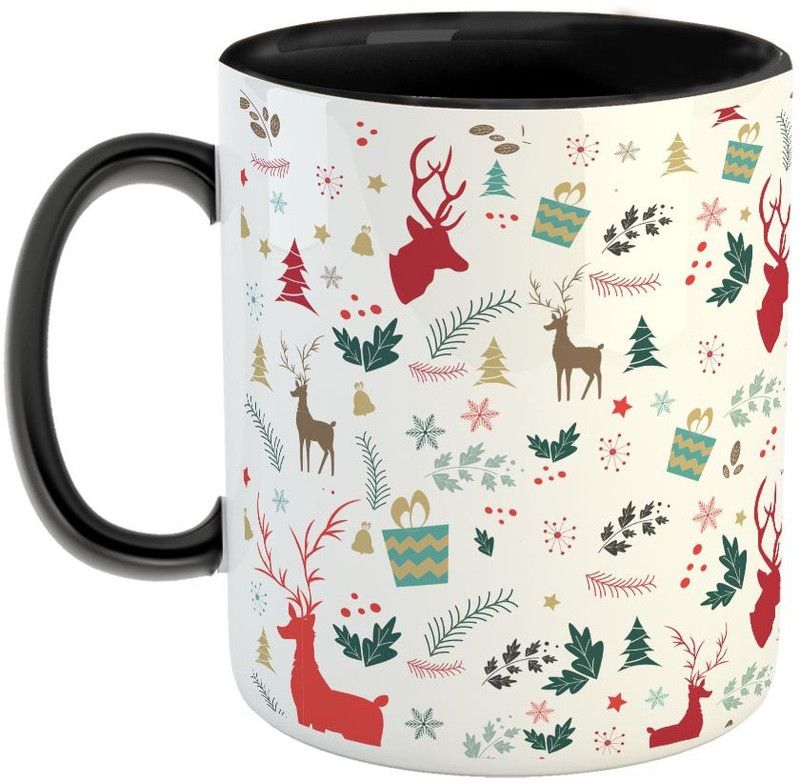 Furnish Fantasy Christmas Ceramic Coffee - Best Gift for Christmas - Color - Black (1055) Ceramic Coffee Mug  (350 ml)
