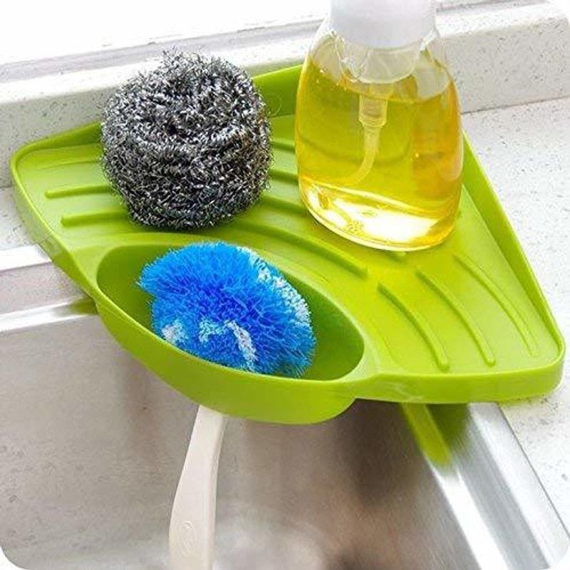 VARKAUS Plastic Multipurpose Storage Organizer Corner Tray for Kitchen Sink Wash Basin Collapsible Strainer  (Green Pack of 1)