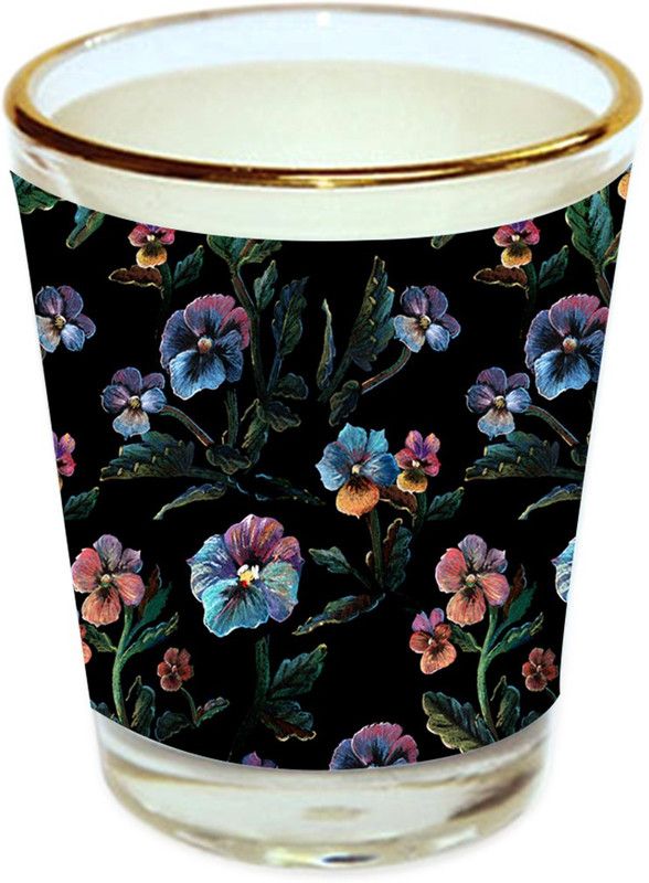 Sri Sai Shopping vodka shot glass multicolor floral design with golden rim for home and bar accessories 40ml (style-10326) Glass Shot Glass  (40 ml, Glass, Multicolor)